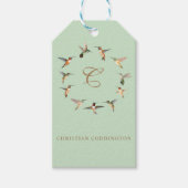 セージ淡い色のモノグラムハミングバード ギフトタグ (正面)