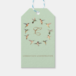 セージ淡い色のモノグラムハミングバード ギフトタグ