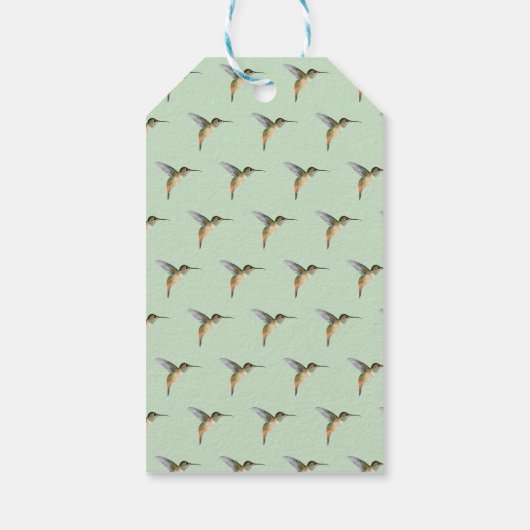 セージ淡い色のモノグラムハミングバード ギフトタグ (裏面)