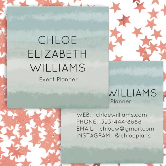 セージ淡い色の抽象芸術の水の色テクスチャ付きストライプ スクエア名刺