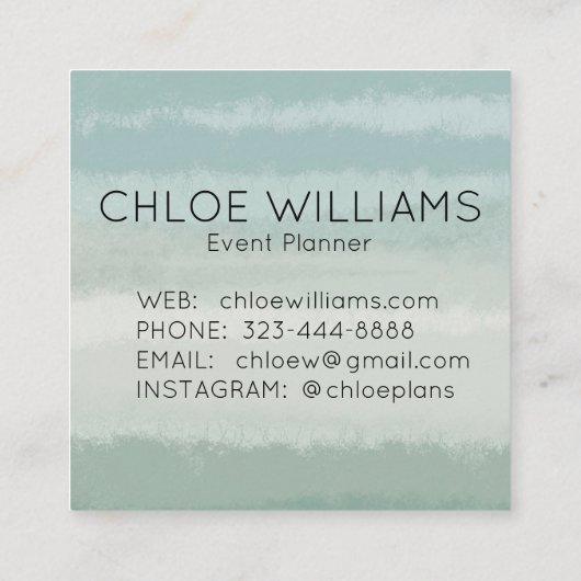 セージ淡い色の抽象芸術の水の色テクスチャ付きストライプ スクエア名刺 (裏面)