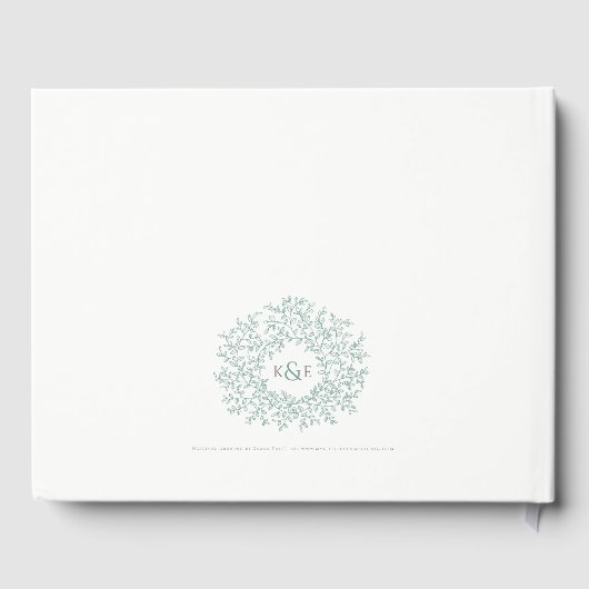 セージ灰色の緑の白い葉モノグラム結婚アート ゲストブック (裏面)