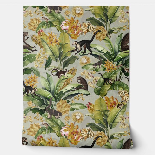 セージ熱帯ヴィンテージモンキーフローラ熱帯雨林 壁紙 (ほどく)