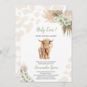 セージ男女兼用グリーンハイランド牛の赤ちゃんシャワー 招待状 (正面/裏面)