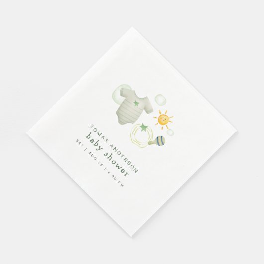 セージ男女兼用グリーンベビー服おもちゃシャワー スタンダードランチョンナプキン (角)
