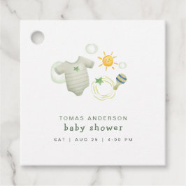 セージ男女兼用グリーンベビー服おもちゃシャワー フェイバータグ