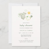 セージ男女兼用グリーンベビー服おもちゃシャワー 招待状 (正面)