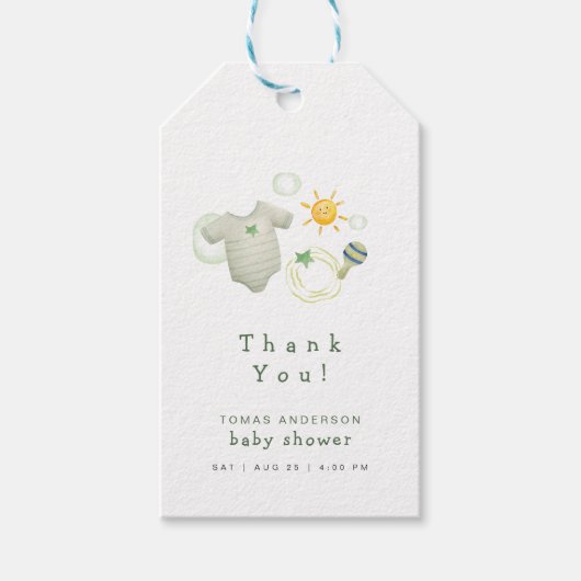 セージ男女兼用グリーン赤ちゃん服ありがとう ギフトタグ (正面)