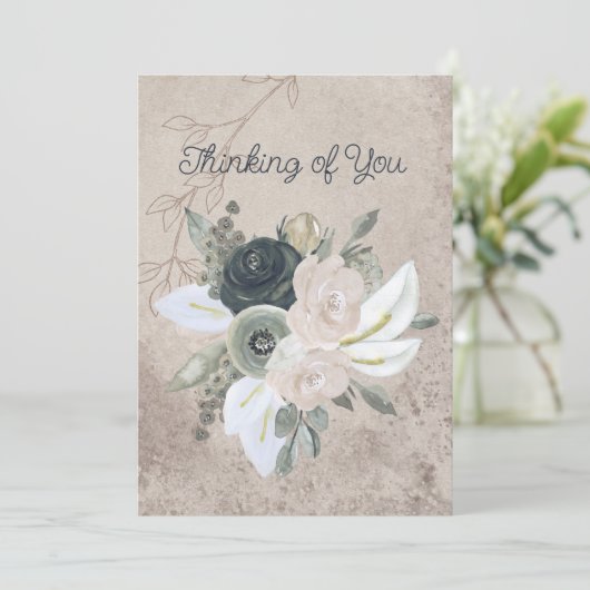 セージ空白のグリーンとクリーム水色の花 案内状 (スタンド正面)