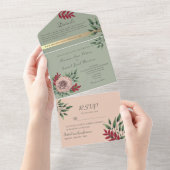 セージ素朴とピンクのフローラの結婚数 オールインワン招待状 (貼ってはがせる)