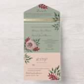 セージ素朴とピンクのフローラの結婚数 オールインワン招待状 (内側)
