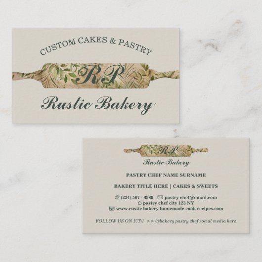 セージ素朴アイボリーフローラローラーベーカリーシェフ ノートカード (正面/裏面)