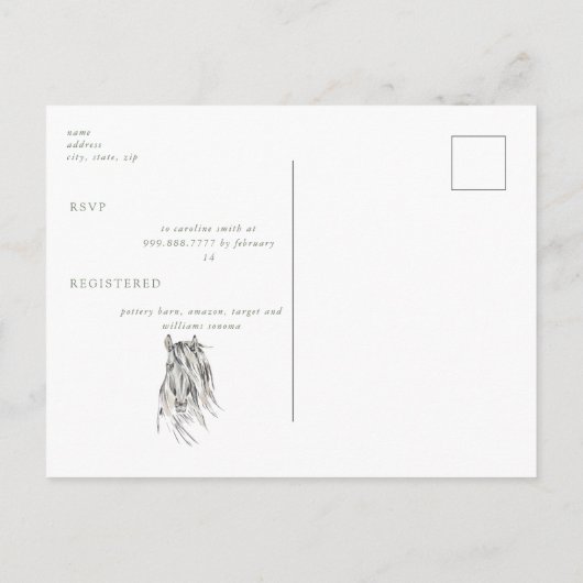 セージ素朴ウズヌズリングブライダルシャワー インビテーションポストカード (裏面)