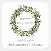 セージ素朴クリスマスコットンリースホリデーギフト スクエアシール (正面)