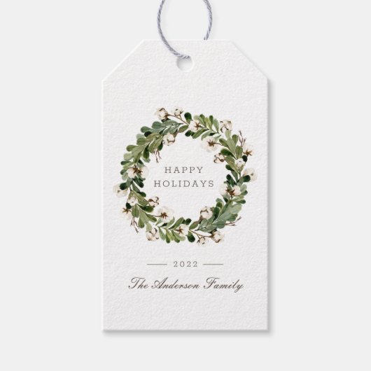 セージ素朴クリスマスコットンリースホリデー ギフトタグ (正面)