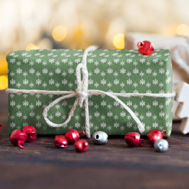 セージ素朴グリーンとホワイトスノーフレーク ラッピングペーパー