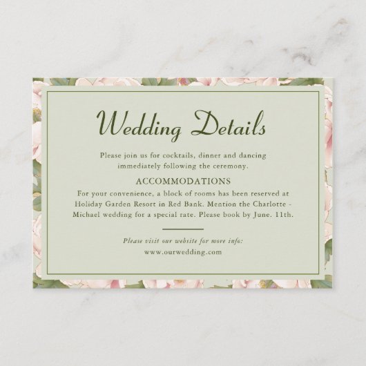 セージ素朴グリーンと赤面フローラの結婚詳細 エンクロージャーカード (正面)