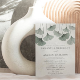 セージ素朴グリーンイチョウ結婚ノ葉 招待状