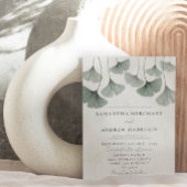 セージ素朴グリーンイチョウ結婚ノ葉 招待状