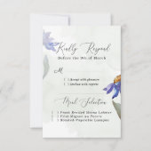 セージ素朴グリーンウォーター色パープルデイジーズ結婚 出欠カード (正面)