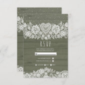 セージ素朴グリーンウッドレースファームハウスウェディングRSVP 出欠カード (正面/裏面)