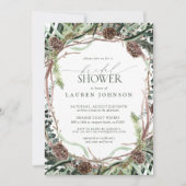 セージ素朴グリーングリーナリーピネコンブライダルシャワー 招待状 (正面)