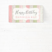 セージ素朴グリーンピンクフローラウッドハッピーバースデー 横断幕 (インサイチュ)