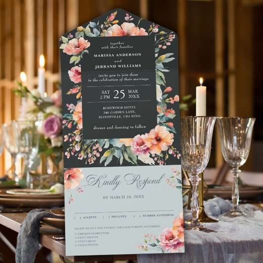 セージ素朴グリーンフローラカントリー庭園の結婚式 オールインワン招待状