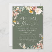 セージ素朴グリーンフローラブライダルシャワー 招待状 (正面)