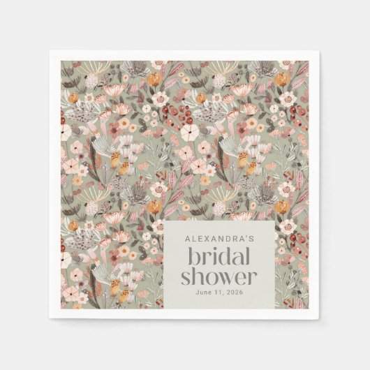 セージ素朴グリーンフローラボホブライダルシャワーカスタム スタンダードカクテルナプキン (正面)