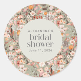 セージ素朴グリーンフローラボホブライダルシャワーカスタム ラウンドシール