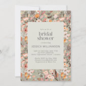 セージ素朴グリーンフローラボーブライダルシャワー 招待状 (正面)