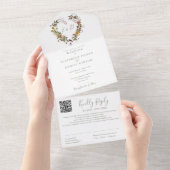 セージ素朴グリーンフローラQRコー結婚ド オールインワン招待状 (貼ってはがせる)