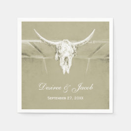 セージ素朴グリーンホワイトウエスタンカウズスカル スタンダードカクテルナプキン