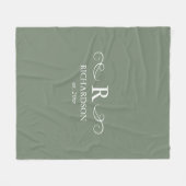 セージ素朴グリーンモノグラム フリースブランケット (正面(横))