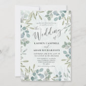 セージ素朴グリーンユーカリ水の色結婚の 招待状 (正面)