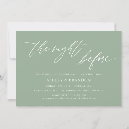セージ素朴グリーンリハーサルディナー招待状 招待状 (正面)
