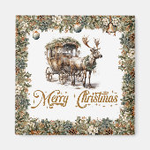 セージ素朴グリーンリースフェイク金ゴールドトナカイ マグネット (正面)