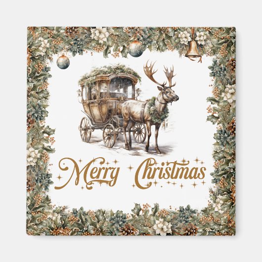 セージ素朴グリーンリースフェイク金ゴールドトナカイ マグネット (正面)