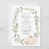 セージ素朴グリーンリーホワイトパンプキンブライダルシャワー 招待状 (正面)