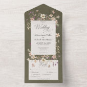 セージ素朴グリーンワイルドフラワーフレームディナー オールインワン招待状 (内側)