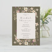 セージ素朴グリーンワイルドフラワーフレームブライダルシャワー 招待状 (スタンド正面)