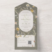 セージ素朴グリーンワイルドフラワーフレームQRコード オールインワン招待状 (内側)