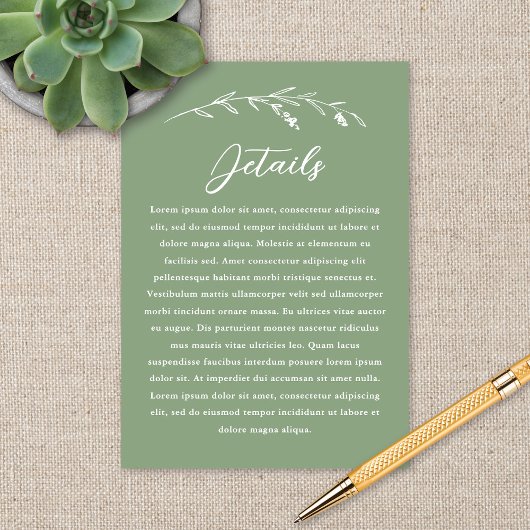 セージ素朴グリーンワイルドフラワー結婚ズ詳細 エンクロージャーカード