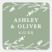 セージ素朴グリーンワイルドフラワー結婚式の引き出物 スクエアシール (正面)