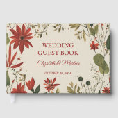 セージ素朴グリーン&バーガンディーレッドフローラ秋 ゲストブック (正面)