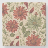 セージ素朴グリーン&バーガンディーレッドフローラ秋 ストーンコースター (正面)
