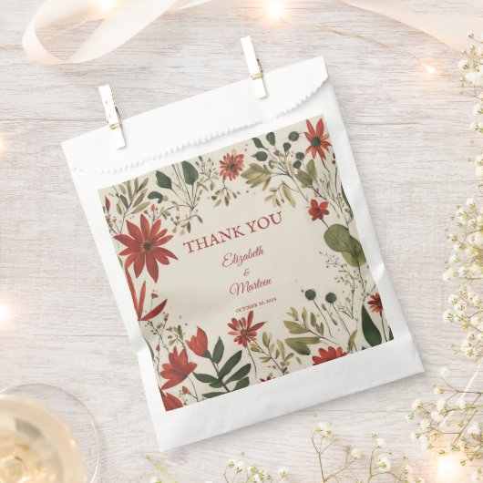 セージ素朴グリーン&バーガンディーレッドフローラ秋 フェイバーバッグ (クリップ留めされた状態)