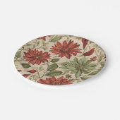 セージ素朴グリーン&バーガンディーレッドフローラ秋 ペーパープレート (アングル)