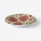 セージ素朴グリーン&バーガンディーレッドフローラ秋 ペーパーボウル (傾斜あり)